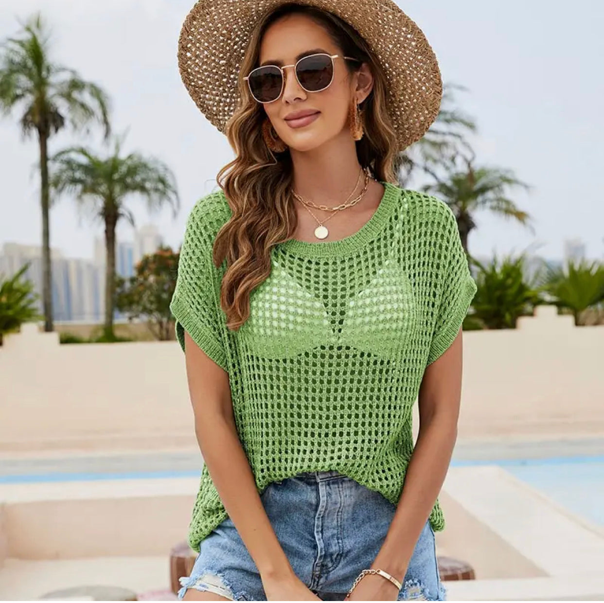 Green Open Stitch Sweater