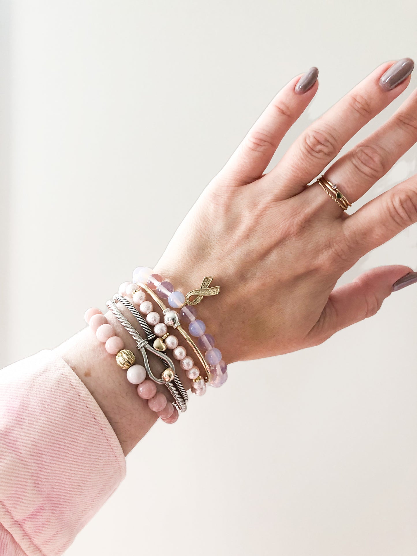 Pink Opalite Quartz Ribbon Bracelet