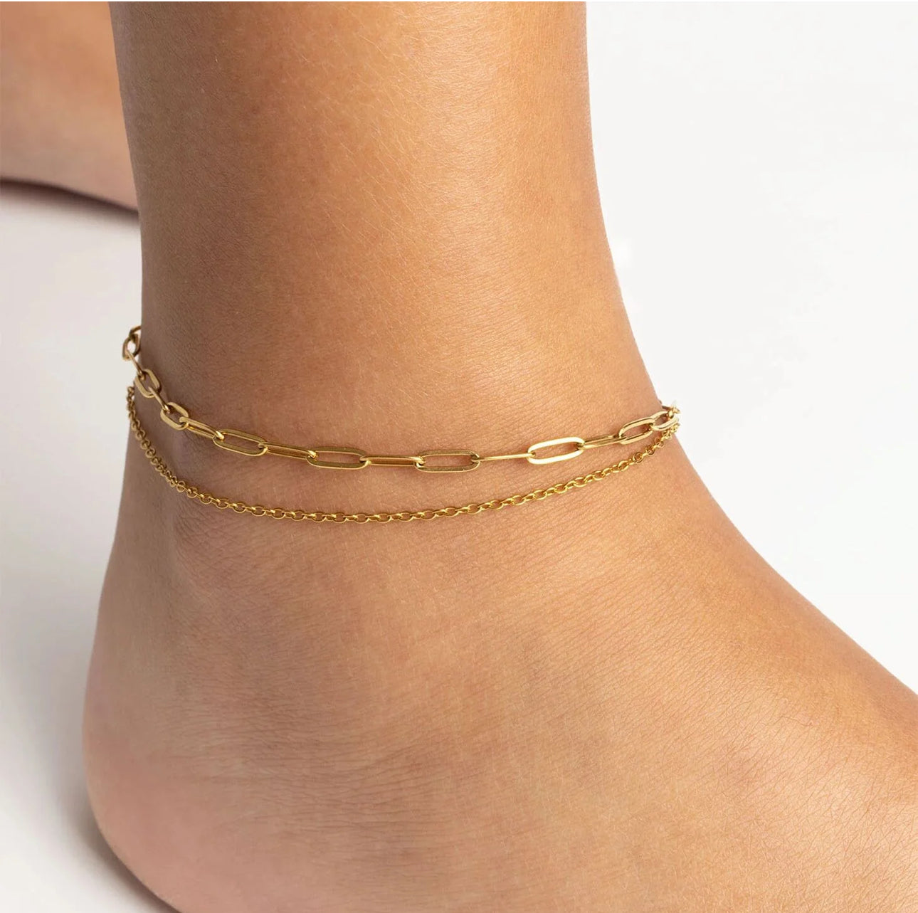 Layered Loop + Paperclip Chain Anklet