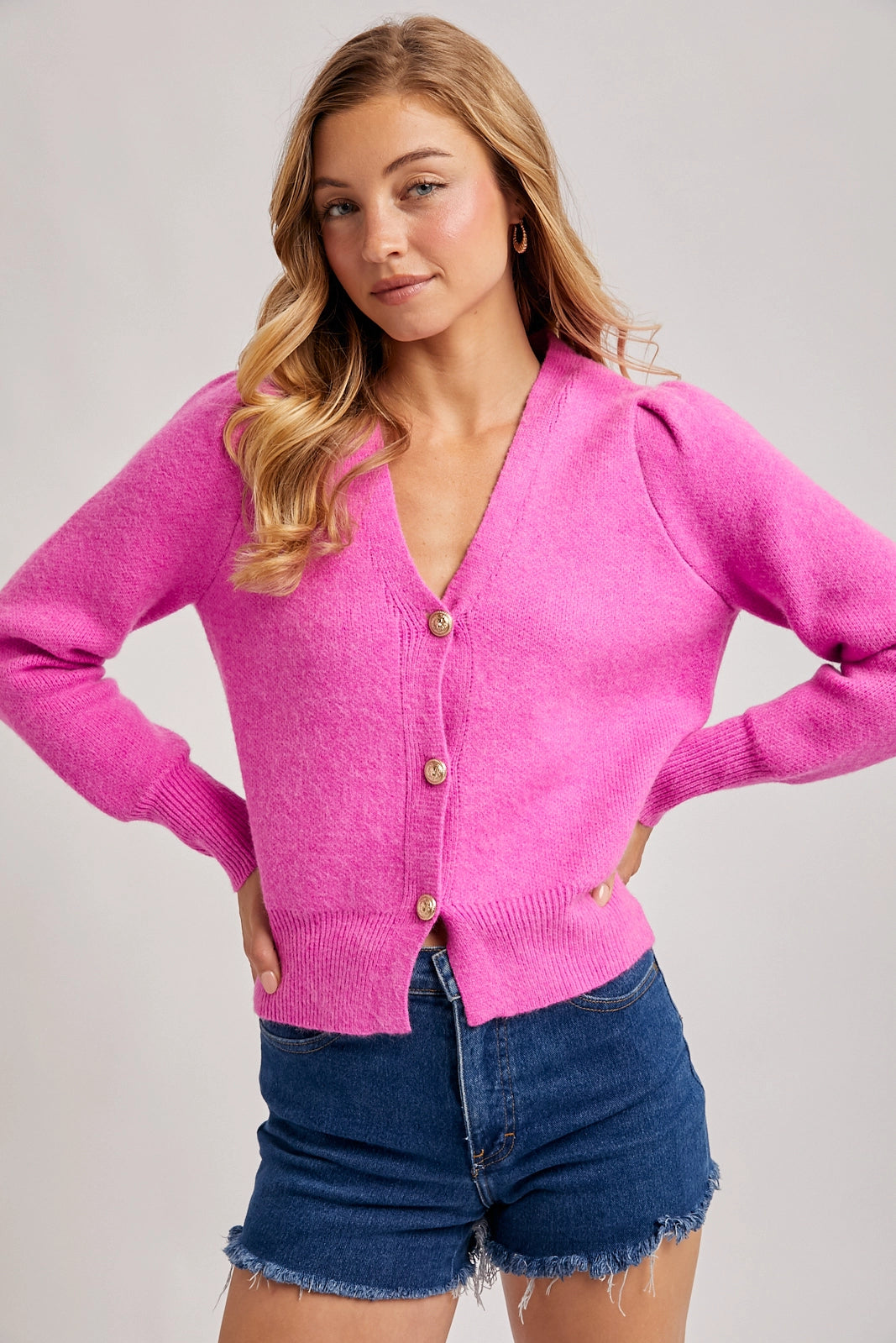 Pink V-neck Cardigan