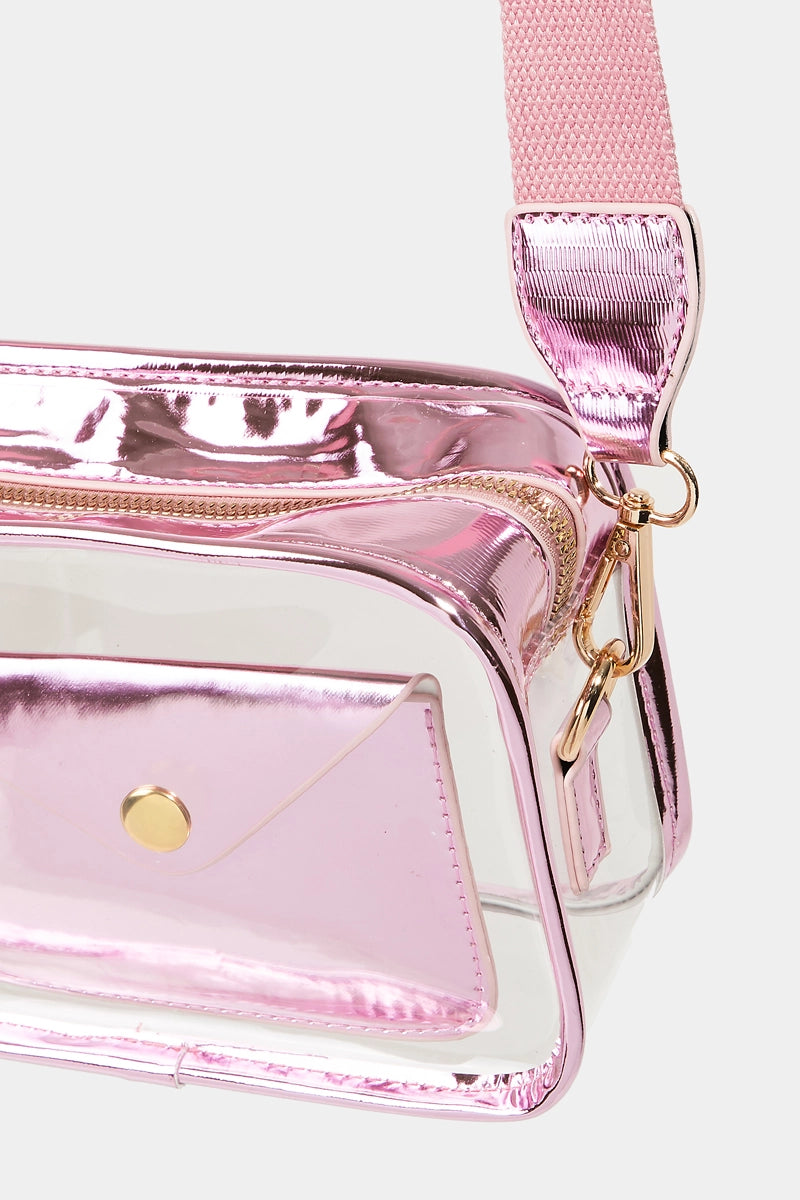 Clear Crossbody with Metallic Pink Trim