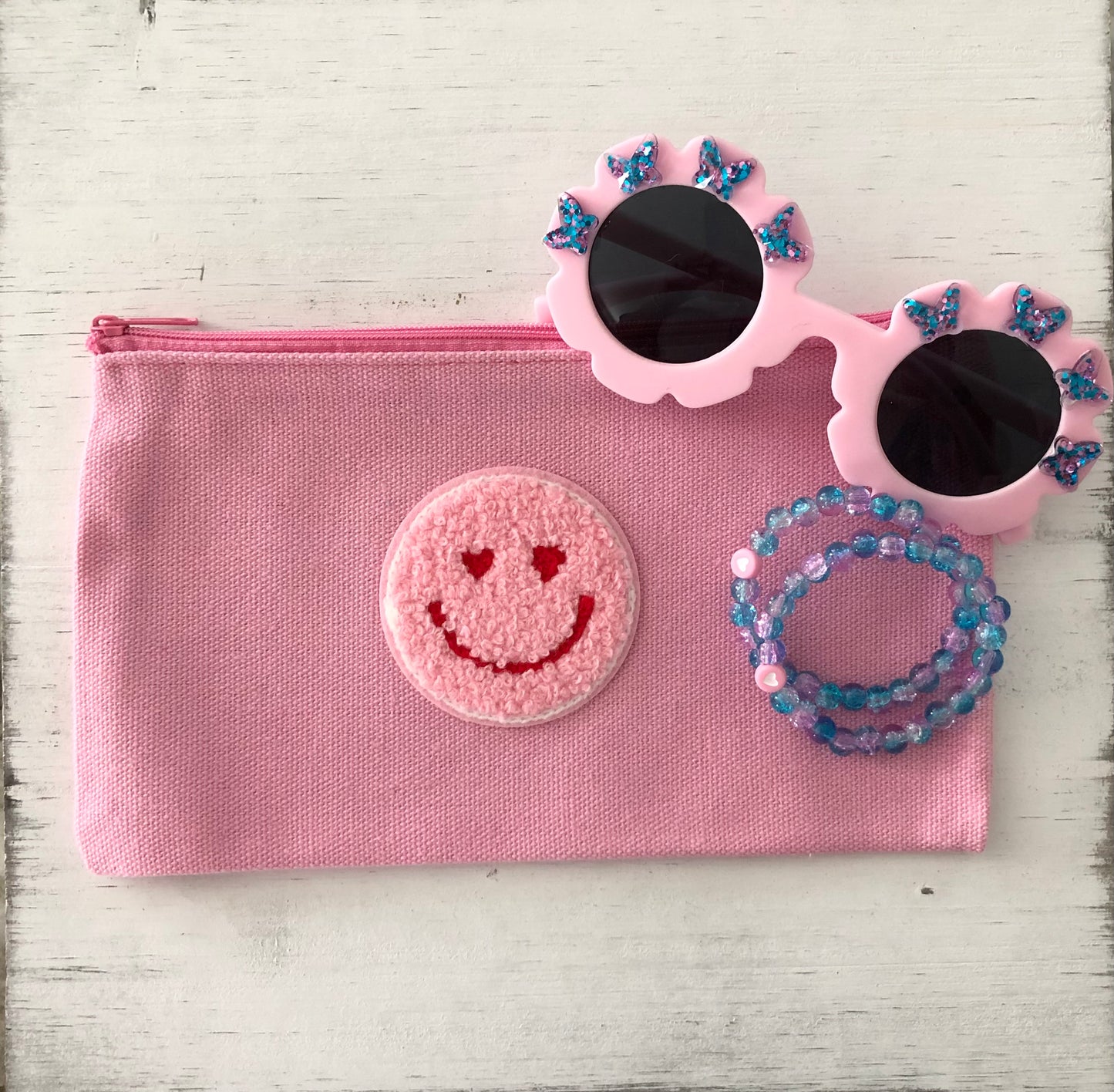 Pink Smiley Patch Zip Pouch